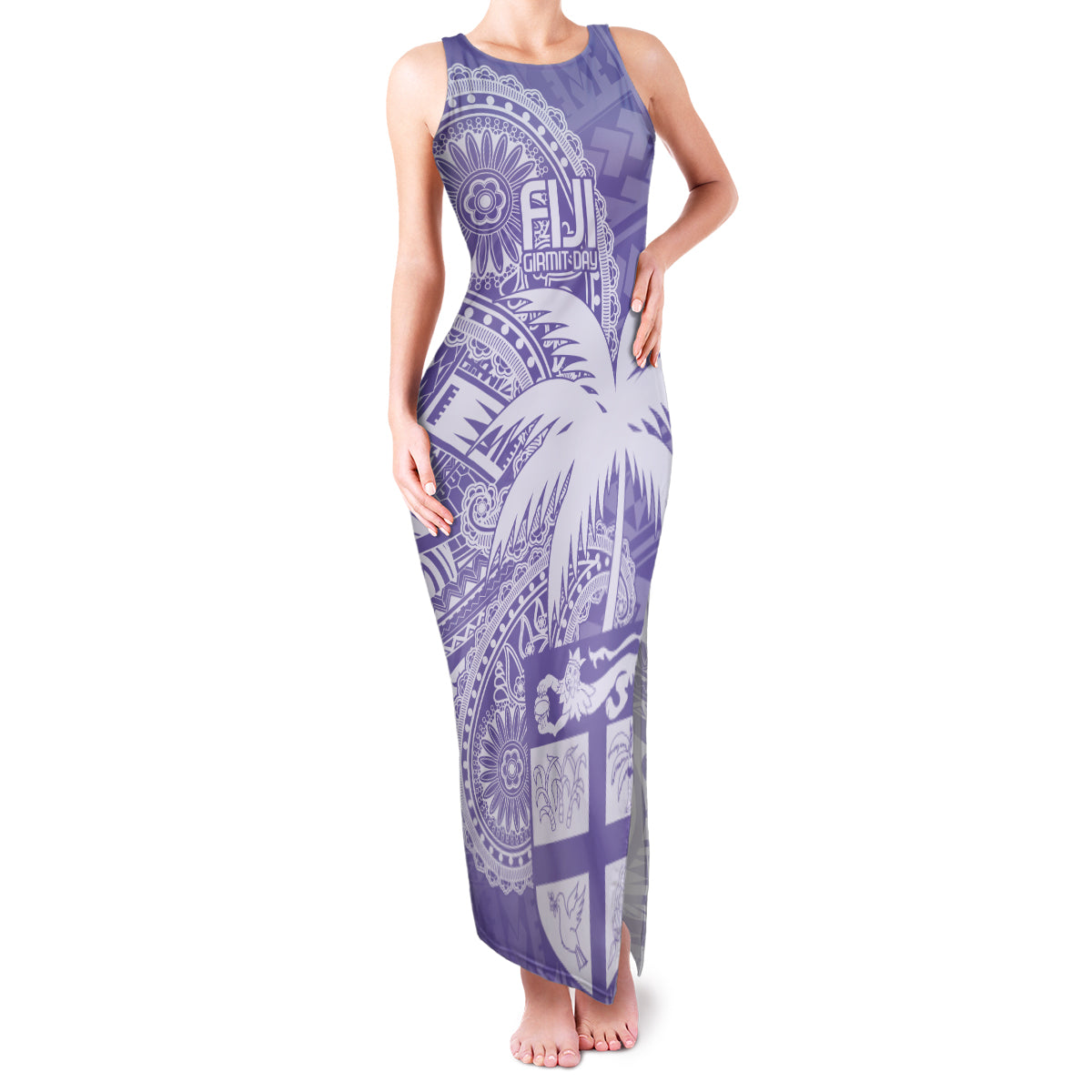 Custom Indo Fijians Family Matching Tank Maxi Dress and Hawaiian Shirt Fiji ke Hindustani Polyneisan Paisley Purple Style LT9 Mom's Dress Purple - Polynesian Pride