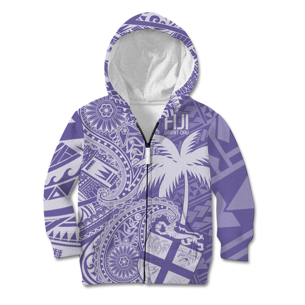 Custom Indo Fijians Kid Hoodie Fiji ke Hindustani Polyneisan Paisley Purple Style LT9 Zip Hoodie Purple - Polynesian Pride