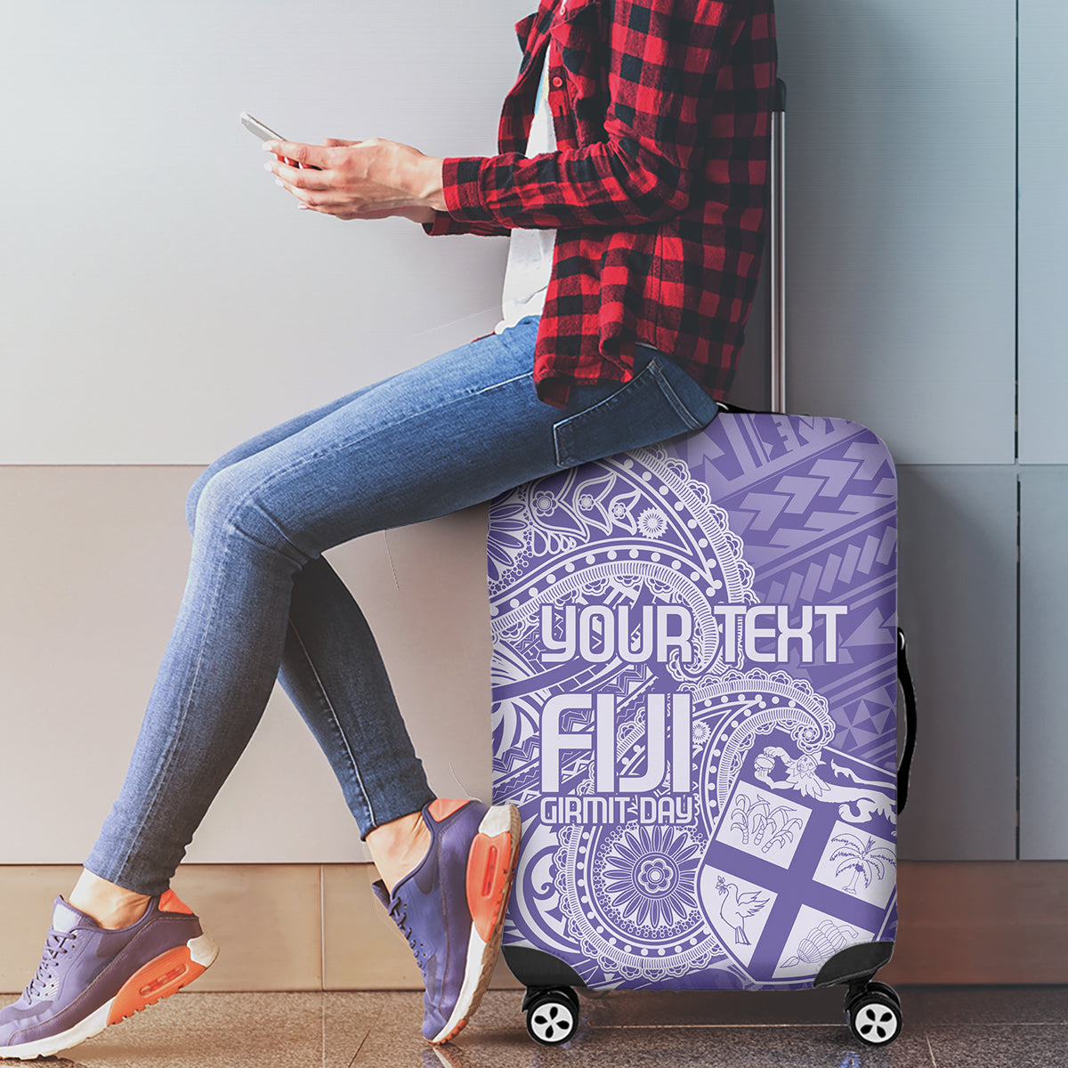 Custom Indo Fijians Luggage Cover Fiji ke Hindustani Polyneisan Paisley Purple Style