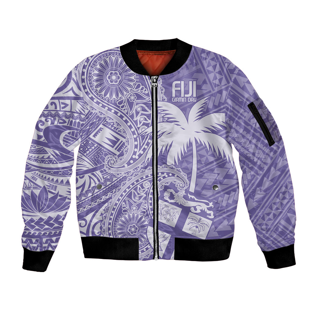 Custom Indo Fijians Sleeve Zip Bomber Jacket Fiji ke Hindustani Polyneisan Paisley Purple Style LT9 Unisex Purple - Polynesian Pride
