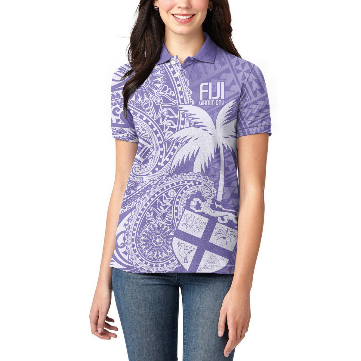 Custom Indo Fijians Women Polo Shirt Fiji ke Hindustani Polyneisan Paisley Purple Style LT9 - Polynesian Pride