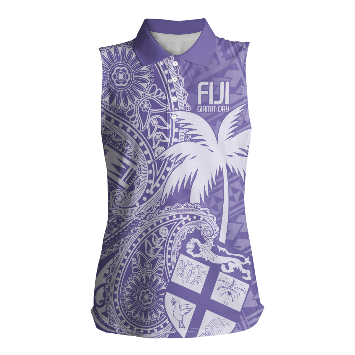 Custom Indo Fijians Women Sleeveless Polo Shirt Fiji ke Hindustani Polyneisan Paisley Purple Style LT9 Female Purple - Polynesian Pride