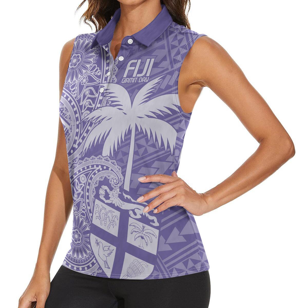 Custom Indo Fijians Women Sleeveless Polo Shirt Fiji ke Hindustani Polyneisan Paisley Purple Style LT9 - Polynesian Pride