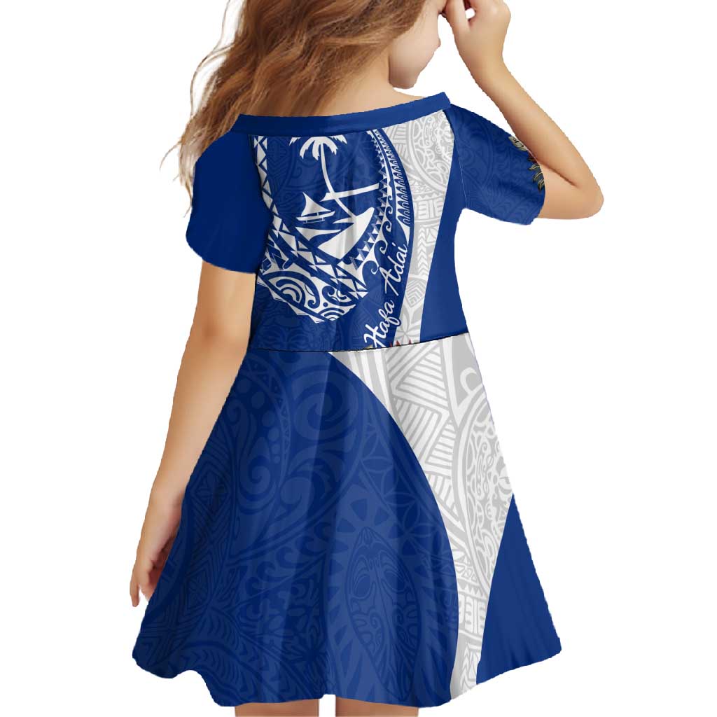Blue Guam Hafa Adai Family Matching Long Sleeve Bodycon Dress and Hawaiian Shirt Tropical Flowers with Polynesian Pattern LT9 - Polynesian Pride