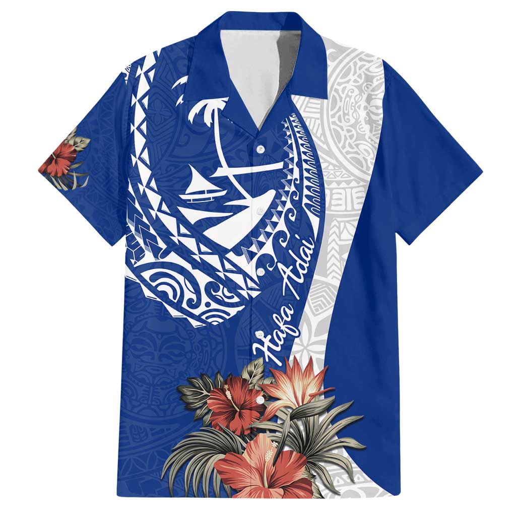 Blue Guam Hafa Adai Family Matching Long Sleeve Bodycon Dress and Hawaiian Shirt Tropical Flowers with Polynesian Pattern LT9 Dad's Shirt - Short Sleeve Blue - Polynesian Pride