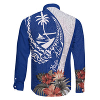 Blue Guam Hafa Adai Family Matching Tank Maxi Dress and Hawaiian Shirt Tropical Flowers with Polynesian Pattern