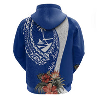 Blue Guam Hafa Adai Hoodie Tropical Flowers with Polynesian Pattern