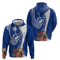 Blue Guam Hafa Adai Hoodie Tropical Flowers with Polynesian Pattern