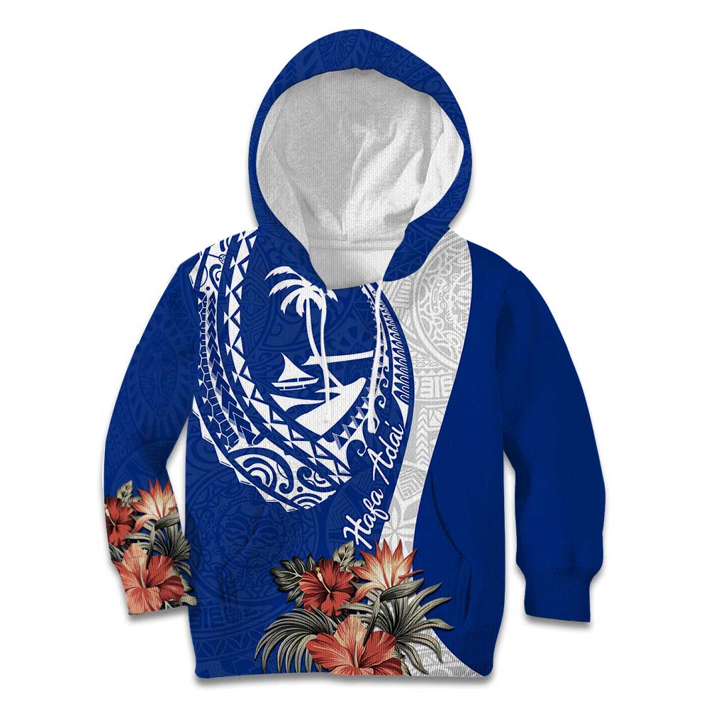 Blue Guam Hafa Adai Kid Hoodie Tropical Flowers with Polynesian Pattern