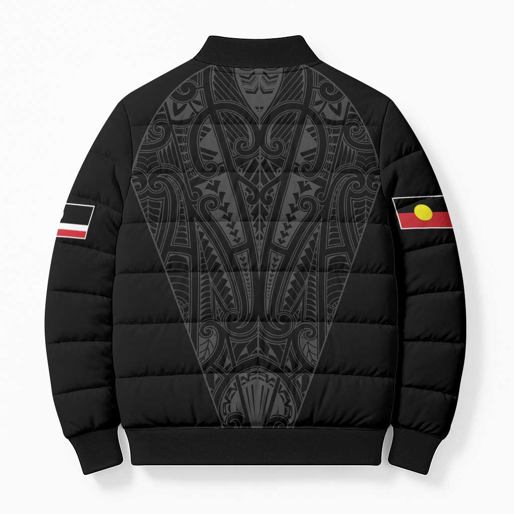 Queensland Maori Rugby Nga Hau e Wha Bomber Puffer Jacket Black Motif - Polynesian Pride