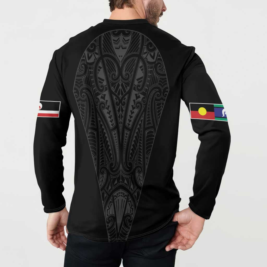 Queensland Maori Rugby Nga Hau e Wha Button Sweatshirt Black Motif