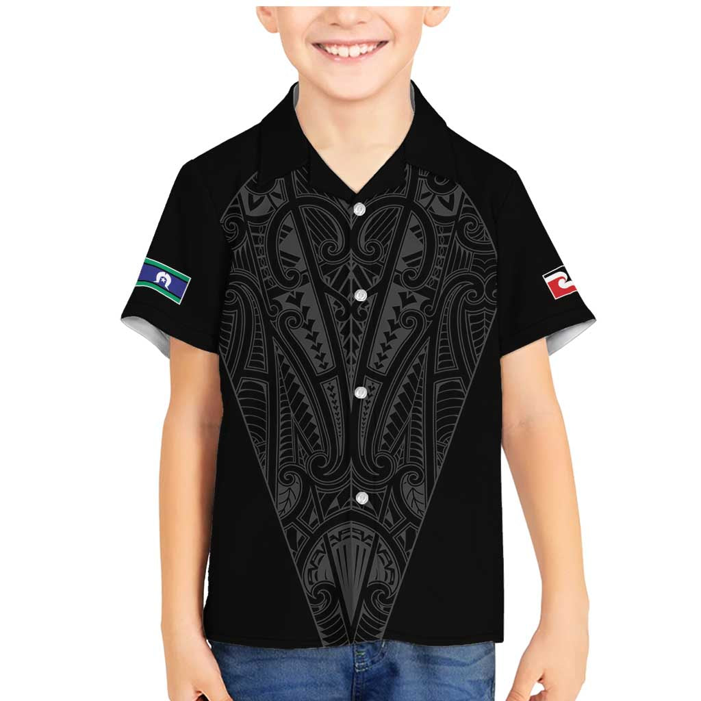 Queensland Maori Rugby Nga Hau e Wha Family Matching Mermaid Dress and Hawaiian Shirt Black Motif LT9 Son's Shirt Black - Polynesian Pride