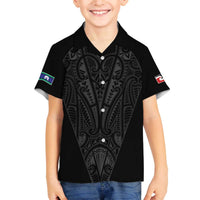 Queensland Maori Rugby Nga Hau e Wha Family Matching Off The Shoulder Long Sleeve Dress and Hawaiian Shirt Black Motif LT9 Son's Shirt Black - Polynesian Pride