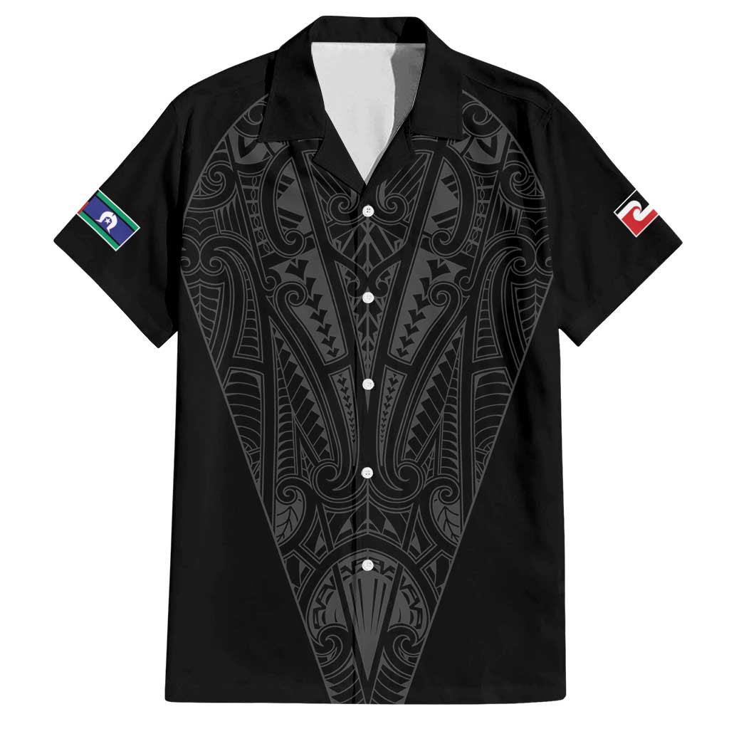 Queensland Maori Rugby Nga Hau e Wha Family Matching Off Shoulder Maxi Dress and Hawaiian Shirt Black Motif LT9 Dad's Shirt - Short Sleeve Black - Polynesian Pride