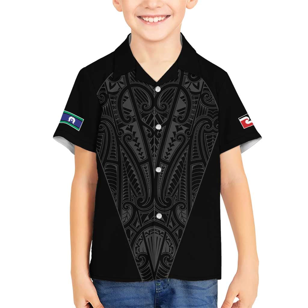 Queensland Maori Rugby Nga Hau e Wha Family Matching Off Shoulder Maxi Dress and Hawaiian Shirt Black Motif LT9 Son's Shirt Black - Polynesian Pride