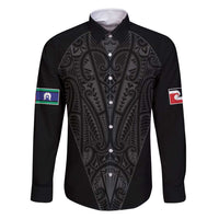 Queensland Maori Rugby Nga Hau e Wha Family Matching Tank Maxi Dress and Hawaiian Shirt Black Motif LT9 Dad's Shirt - Long Sleeve Black - Polynesian Pride