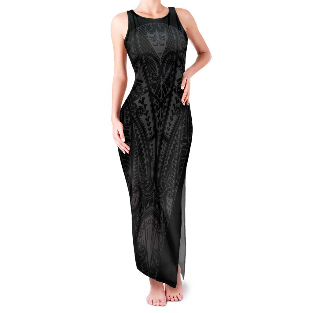 Queensland Maori Rugby Nga Hau e Wha Family Matching Tank Maxi Dress and Hawaiian Shirt Black Motif LT9 Mom's Dress Black - Polynesian Pride