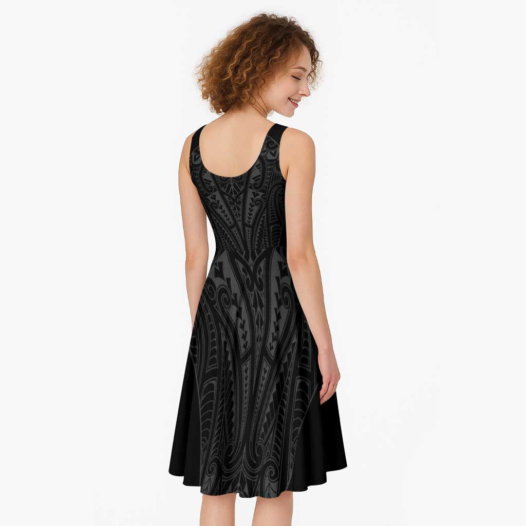 Queensland Maori Rugby Nga Hau e Wha Midi Dress Black Motif - Polynesian Pride