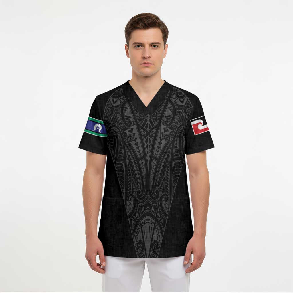 Queensland Maori Rugby Nga Hau e Wha Scrub Top Black Motif - Polynesian Pride
