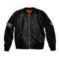 Queensland Maori Rugby Nga Hau e Wha Sleeve Zip Bomber Jacket Black Motif LT9 Unisex Black - Polynesian Pride