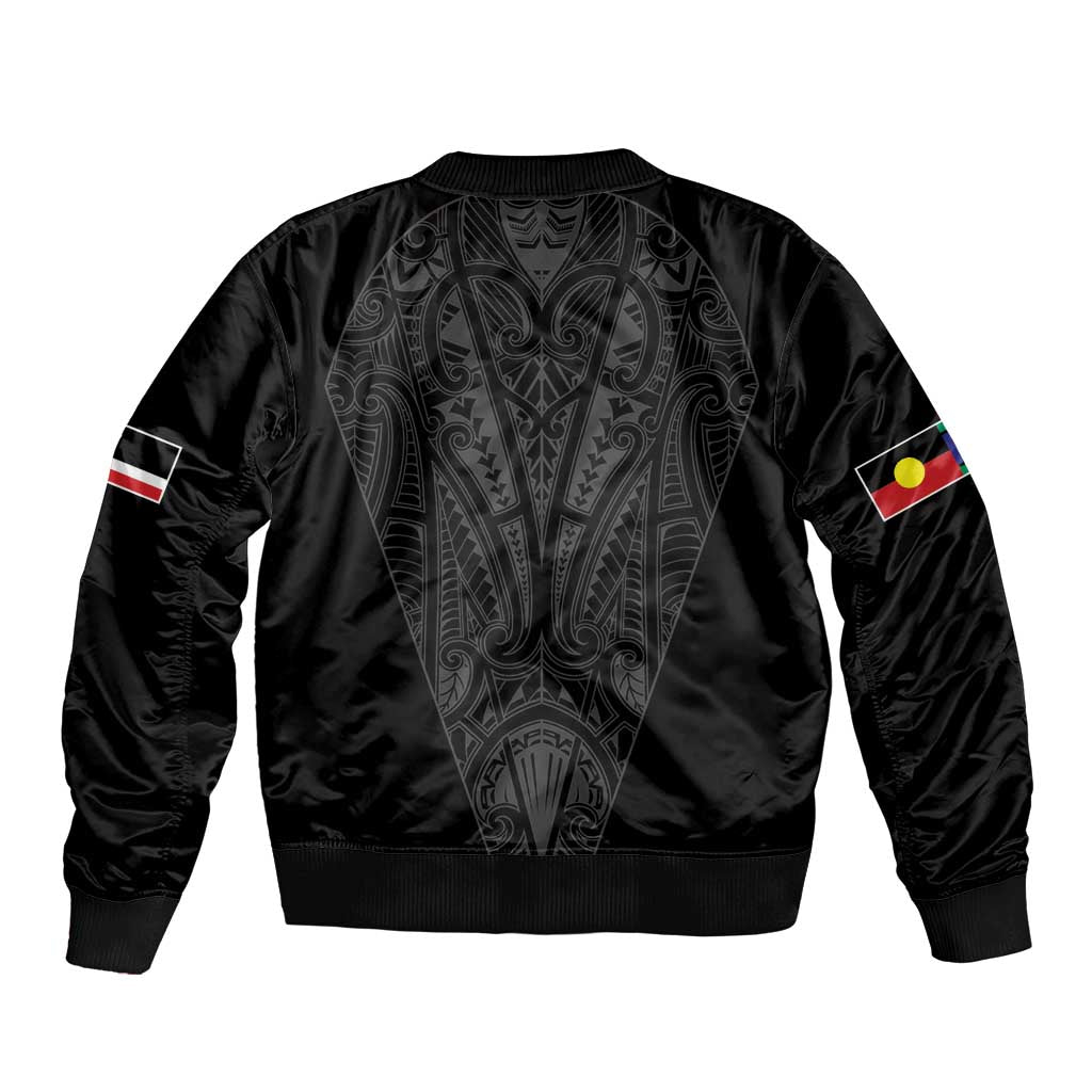 Queensland Maori Rugby Nga Hau e Wha Sleeve Zip Bomber Jacket Black Motif LT9 - Polynesian Pride