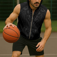 Queensland Maori Rugby Nga Hau e Wha Sleeveless Zip Hoodie Black Motif - Polynesian Pride