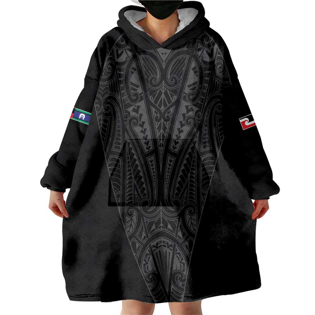 Queensland Maori Rugby Nga Hau e Wha Wearable Blanket Hoodie Black Motif