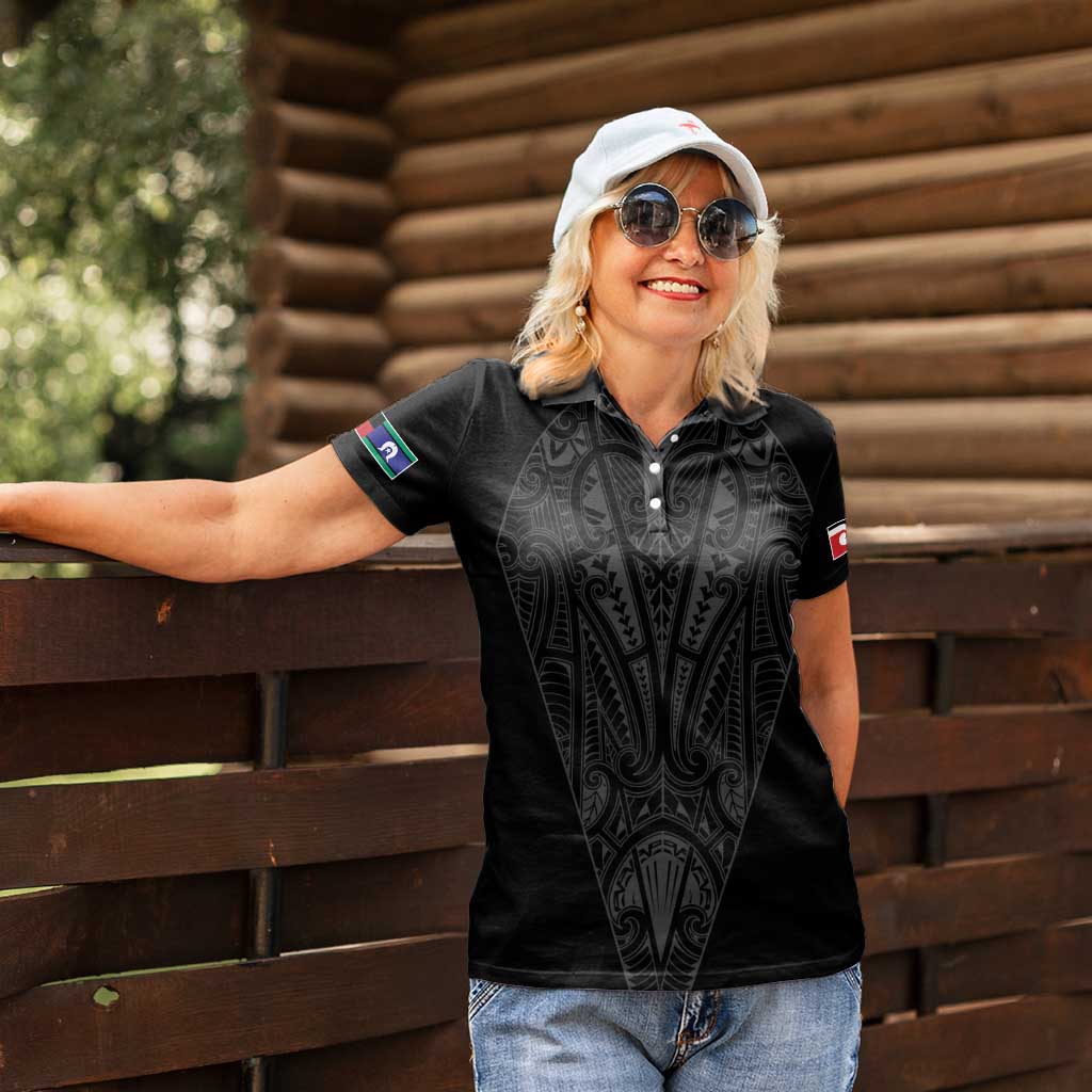 Queensland Maori Rugby Nga Hau e Wha Women Polo Shirt Black Motif