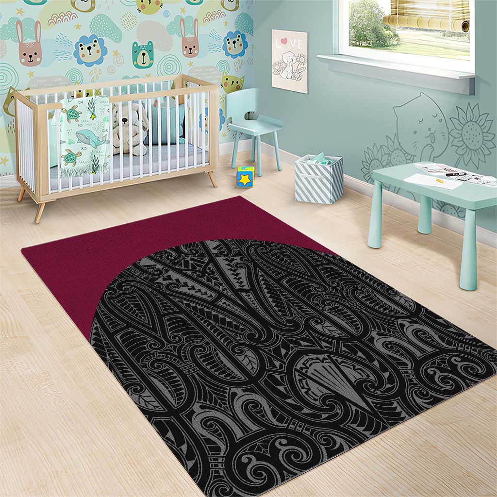 Queensland Maori Rugby Nga Hau e Wha Area Rug Maroon Motif