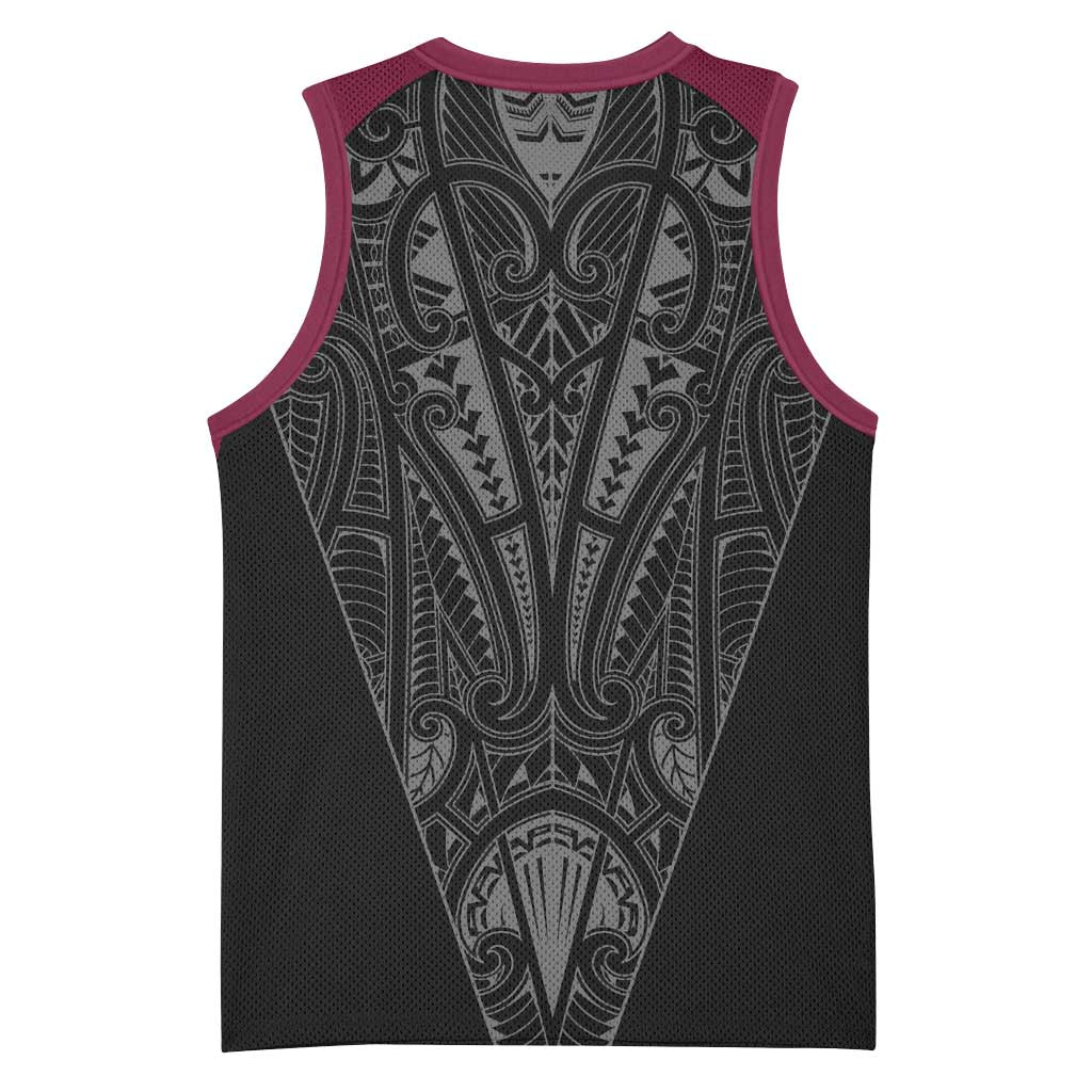 Queensland Maori Rugby Nga Hau e Wha Basketball Jersey Maroon Motif - Polynesian Pride