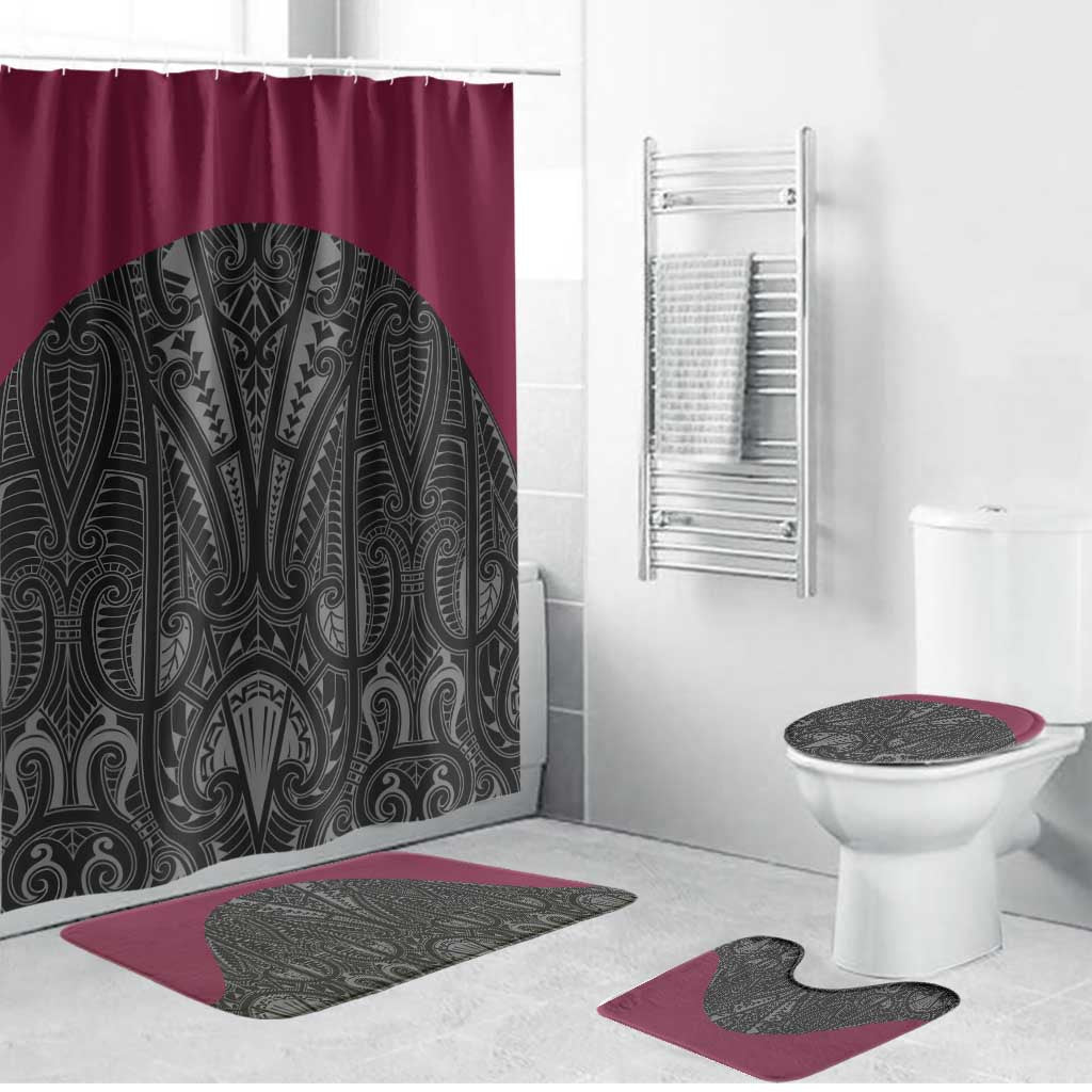 Queensland Maori Rugby Nga Hau e Wha Bathroom Set Maroon Motif LT9 Bathroom Set (4 pcs) Maroon - Polynesian Pride