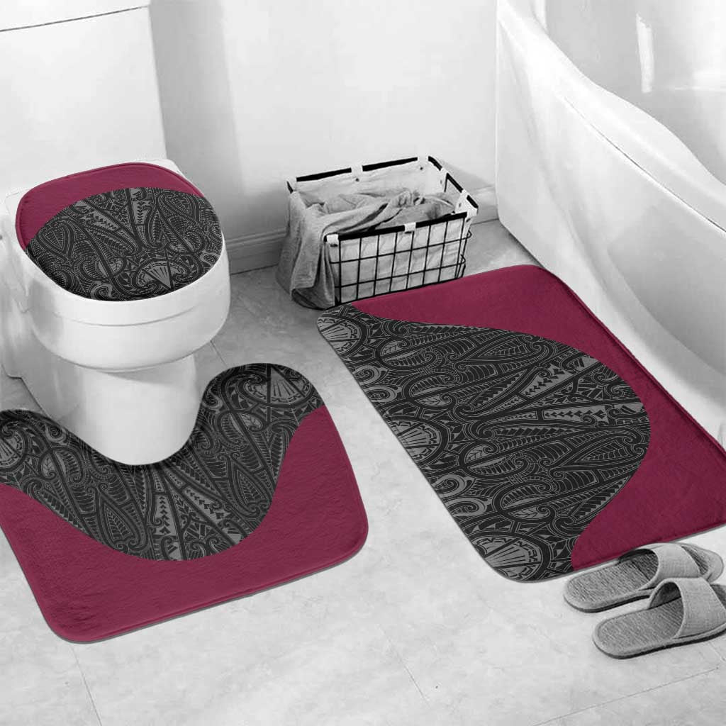 Queensland Maori Rugby Nga Hau e Wha Bathroom Set Maroon Motif LT9 Mat Set Only (3 pcs) One Size Maroon - Polynesian Pride