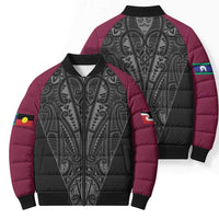 Queensland Maori Rugby Nga Hau e Wha Bomber Puffer Jacket Maroon Motif - Polynesian Pride