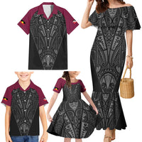 Queensland Maori Rugby Nga Hau e Wha Family Matching Mermaid Dress and Hawaiian Shirt Maroon Motif LT9 - Polynesian Pride