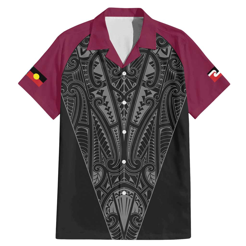 Queensland Maori Rugby Nga Hau e Wha Family Matching Mermaid Dress and Hawaiian Shirt Maroon Motif LT9 Dad's Shirt - Short Sleeve Maroon - Polynesian Pride