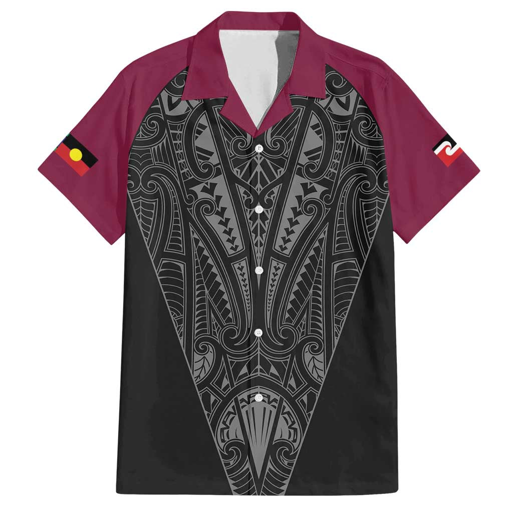 Queensland Maori Rugby Nga Hau e Wha Family Matching Off Shoulder Maxi Dress and Hawaiian Shirt Maroon Motif LT9 Dad's Shirt - Short Sleeve Maroon - Polynesian Pride