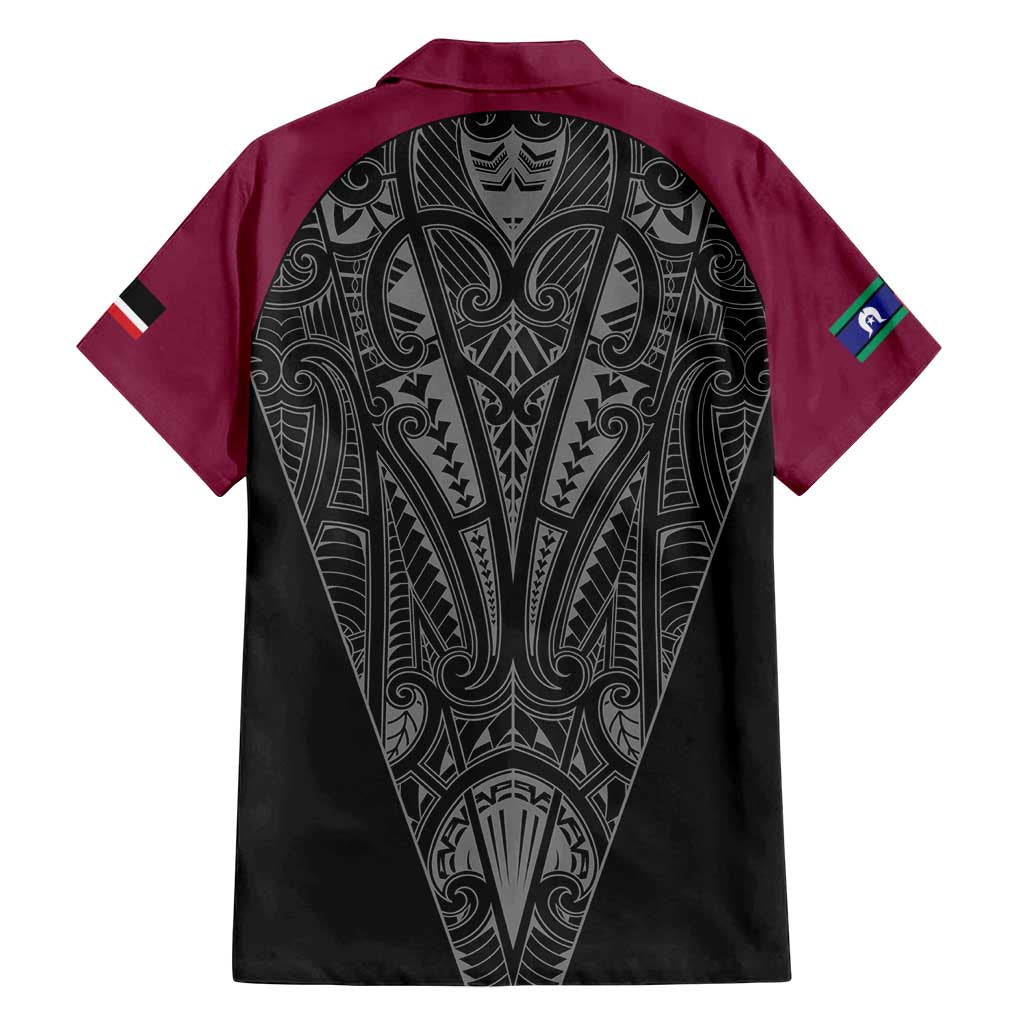 Queensland Maori Rugby Nga Hau e Wha Family Matching Off Shoulder Maxi Dress and Hawaiian Shirt Maroon Motif LT9 - Polynesian Pride