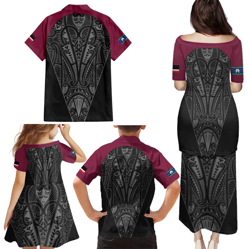 Queensland Maori Rugby Nga Hau e Wha Family Matching Puletasi and Hawaiian Shirt Maroon Motif LT9 - Polynesian Pride