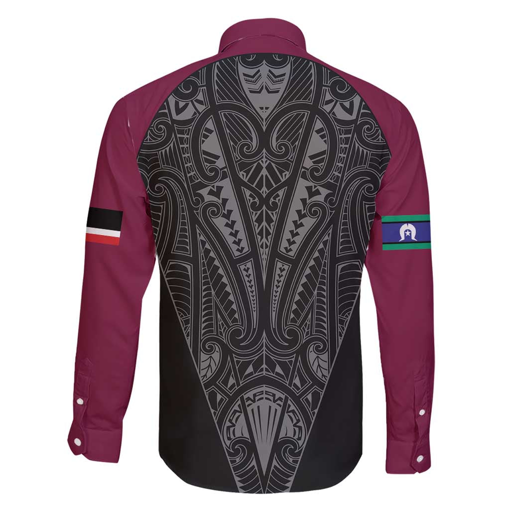 Queensland Maori Rugby Nga Hau e Wha Family Matching Short Sleeve Bodycon Dress and Hawaiian Shirt Maroon Motif LT9 - Polynesian Pride