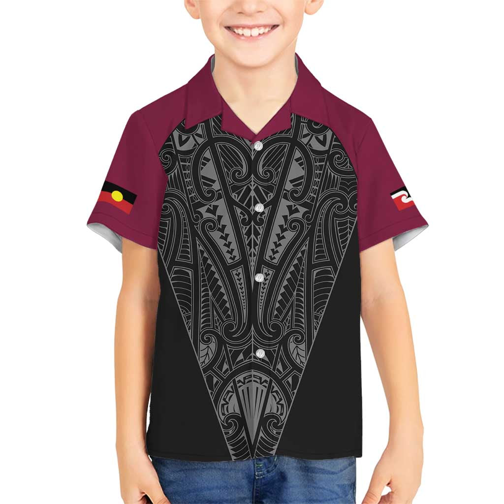 Queensland Maori Rugby Nga Hau e Wha Family Matching Summer Maxi Dress and Hawaiian Shirt Maroon Motif LT9 Son's Shirt Maroon - Polynesian Pride