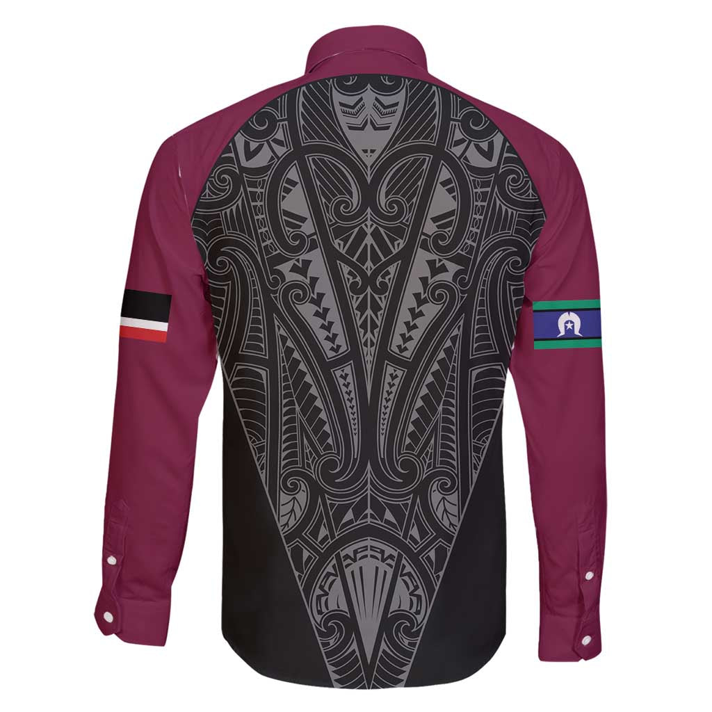 Queensland Maori Rugby Nga Hau e Wha Family Matching Tank Maxi Dress and Hawaiian Shirt Maroon Motif LT9 - Polynesian Pride