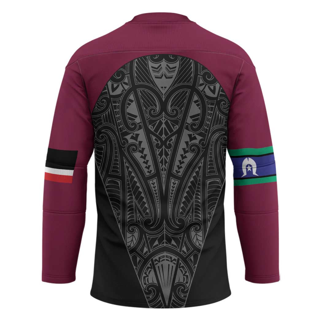 Queensland Maori Rugby Nga Hau e Wha Hockey Jersey Maroon Motif - Polynesian Pride