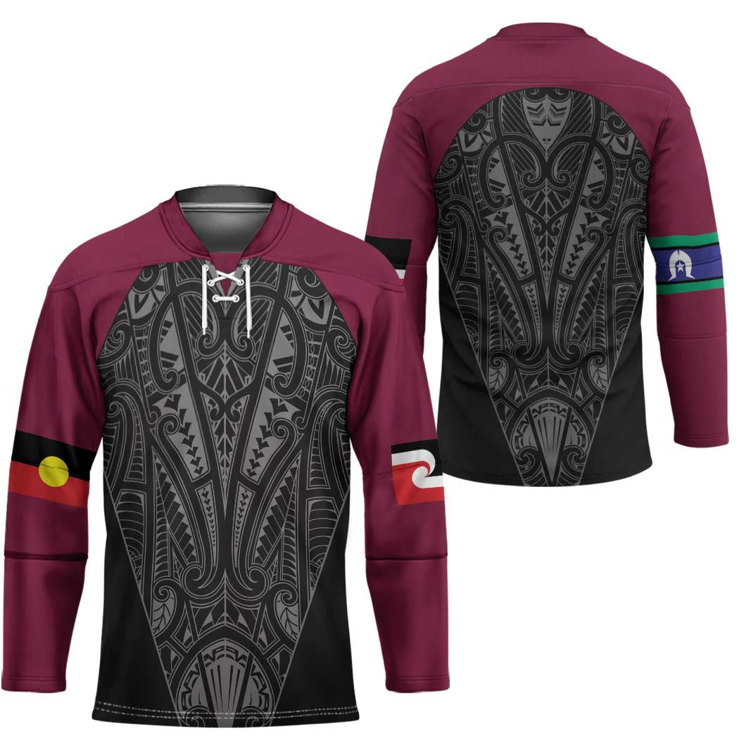 Queensland Maori Rugby Nga Hau e Wha Hockey Jersey Maroon Motif - Polynesian Pride