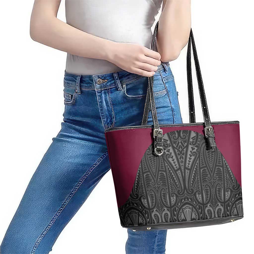 Queensland Maori Rugby Nga Hau e Wha Leather Tote Bag Maroon Motif