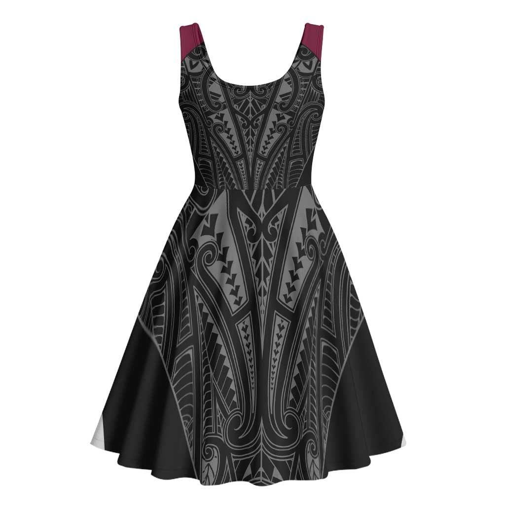 Queensland Maori Rugby Nga Hau e Wha Midi Dress Maroon Motif - Polynesian Pride
