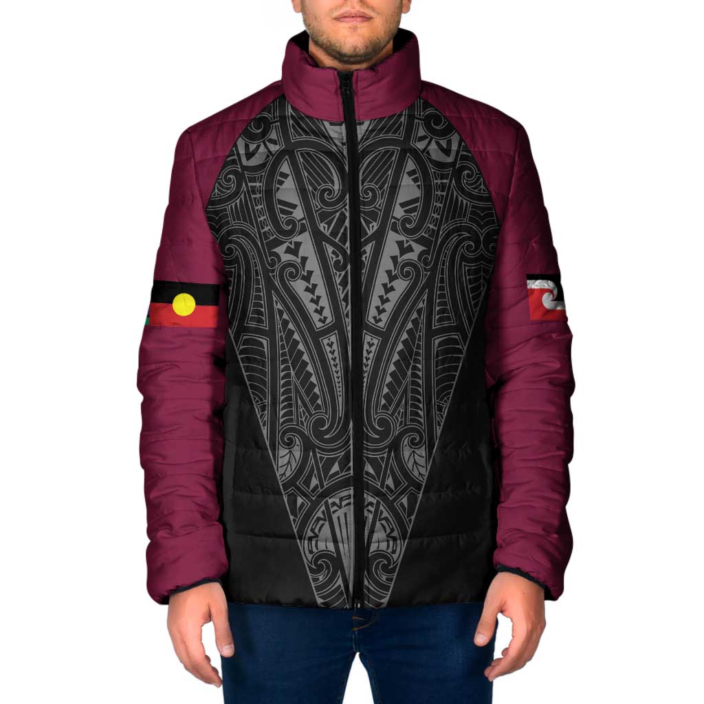 Queensland Maori Rugby Nga Hau e Wha Padded Jacket Maroon Motif - Polynesian Pride