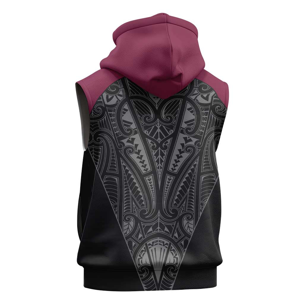 Queensland Maori Rugby Nga Hau e Wha Sleeveless Hoodie Maroon Motif - Polynesian Pride
