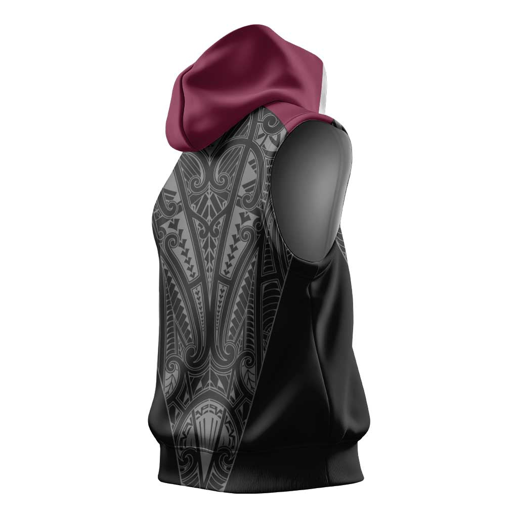 Queensland Maori Rugby Nga Hau e Wha Sleeveless Hoodie Maroon Motif - Polynesian Pride