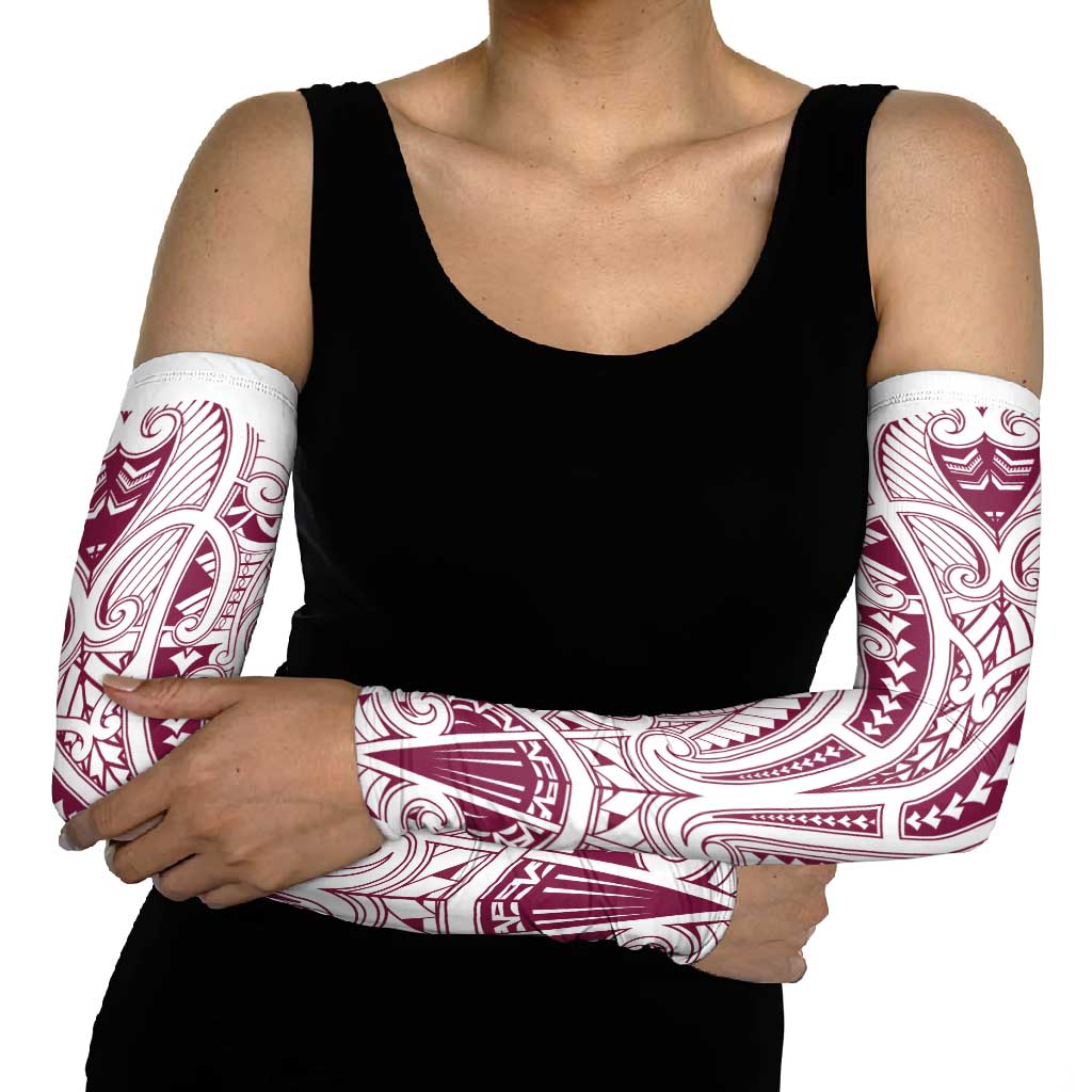 Queensland Maori Rugby Nga Hau e Wha Arm Sleeves White Motif LT9 - Polynesian Pride
