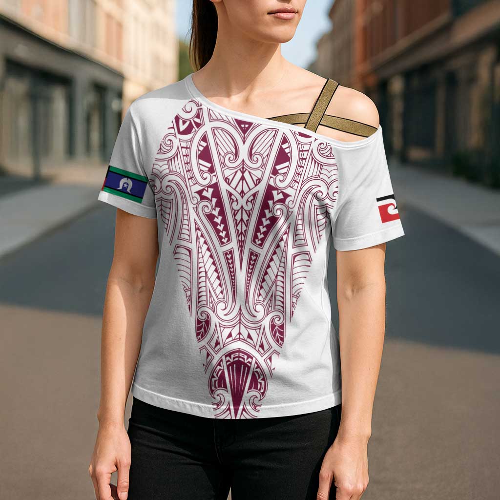 Queensland Maori Rugby Nga Hau e Wha Cross Shoulder Shirt White Motif - Polynesian Pride